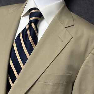 Brooks Brother Sport Coat 43L Tan Beige Cotton Blazer Jacket Classic Casual